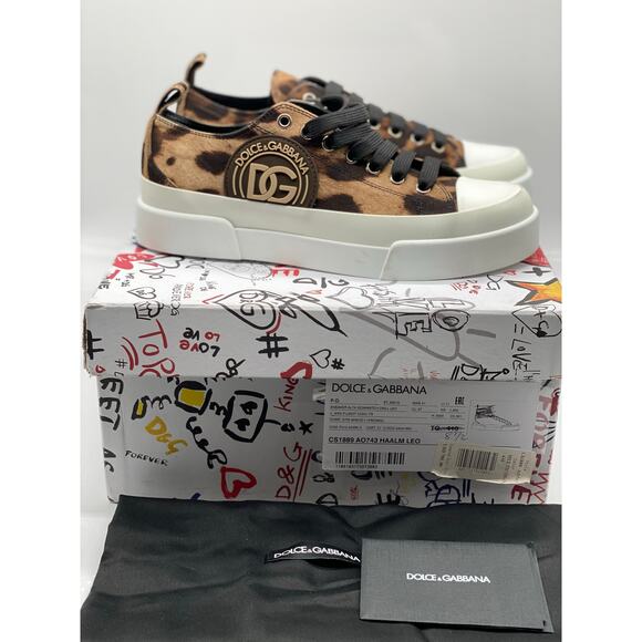 Dolce & Gabbana Leopard-Print Portofino Low-Top Sneakers sz. 38.5 EU (8.5 US) - Picture 6 of 11